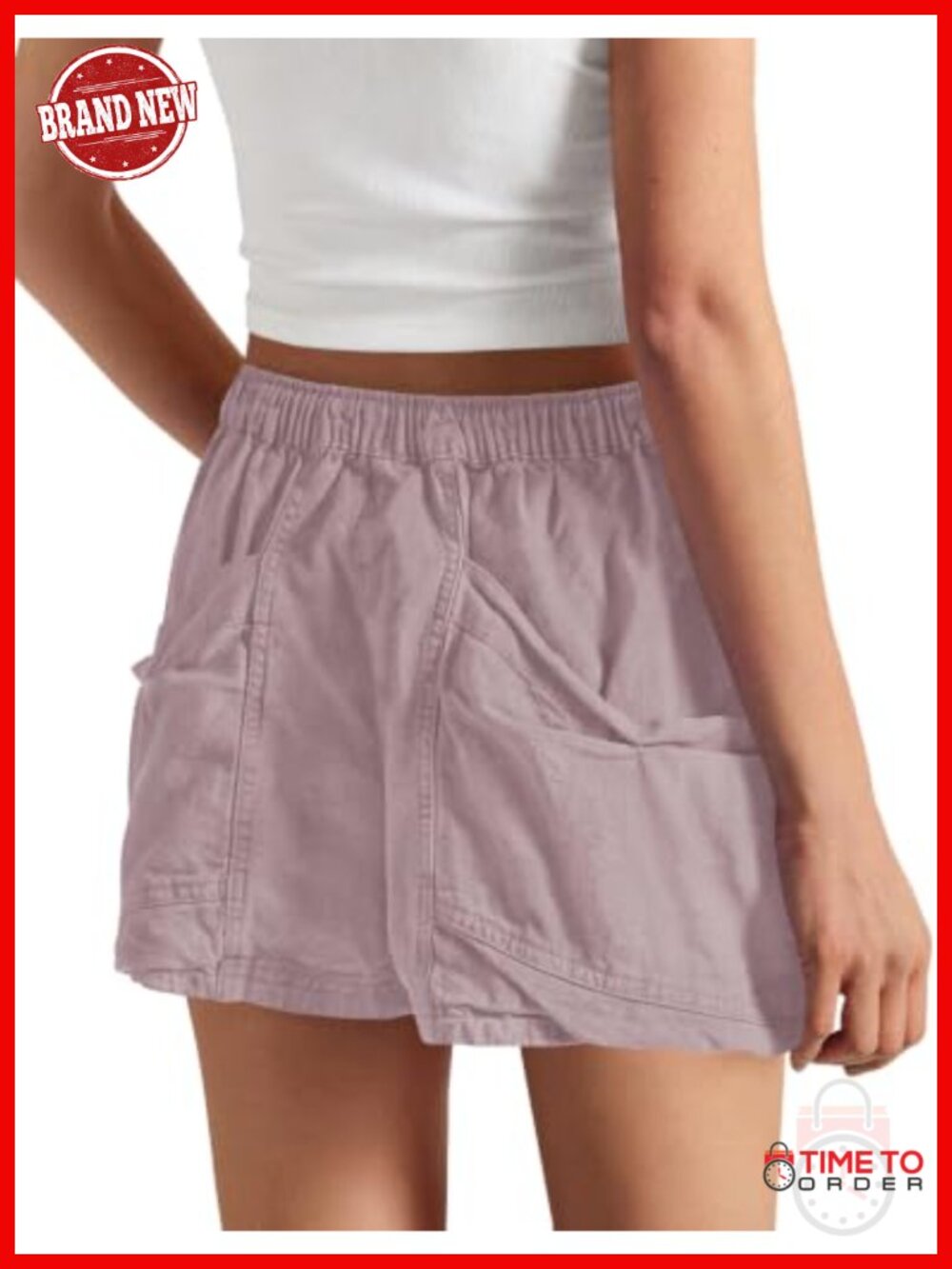 Yanekop Cotton Linen High Waisted Drawstring Cargo Shorts - Picture 3 of 3